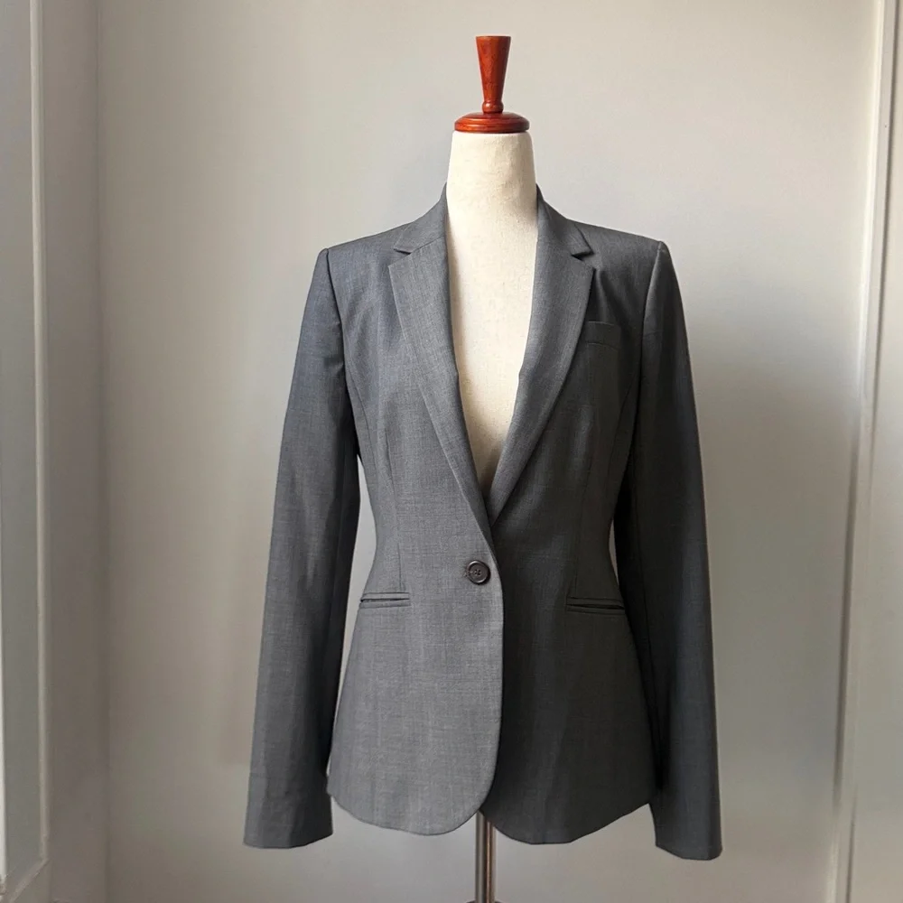 J. Crew Women's Gray Suit Jacket Single Breasted Blazer 8 Tollegno 1900 Wool